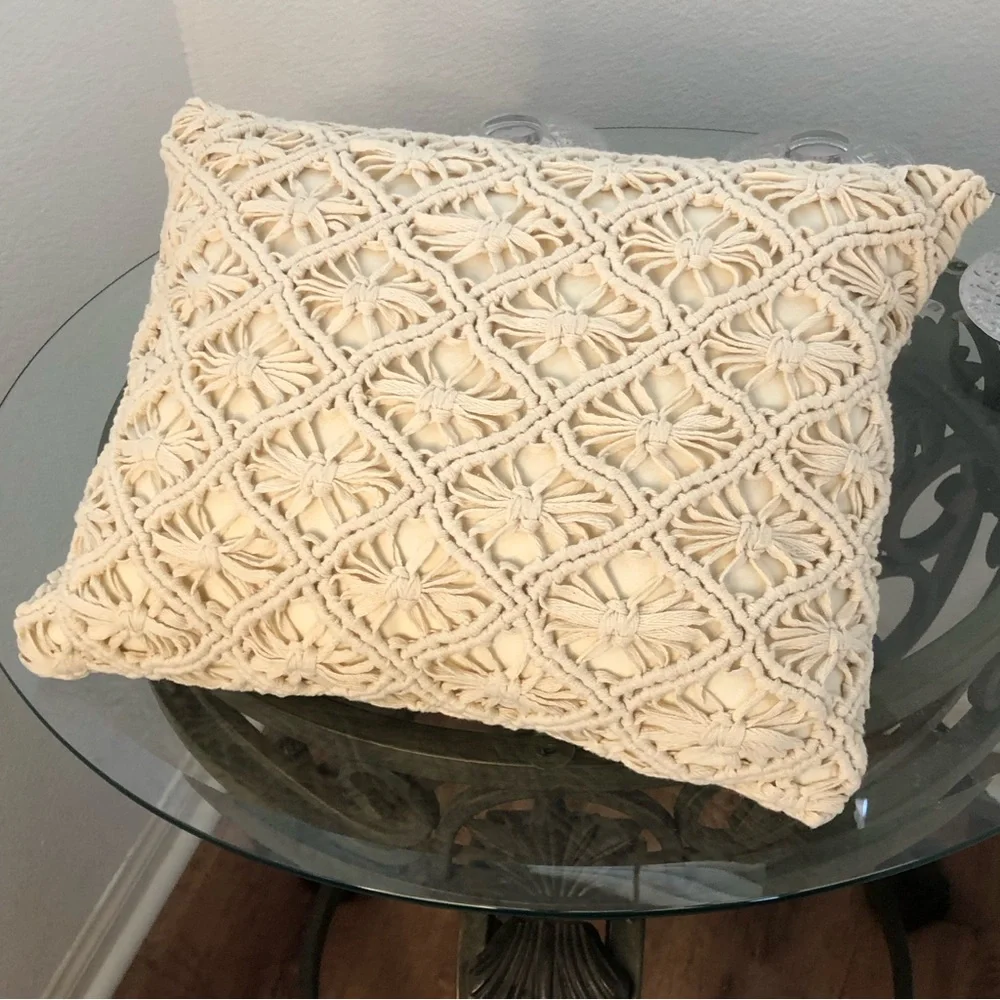 CELERIE by Celerie Kemble 15” by 12” Crochet Pillow cream great shape